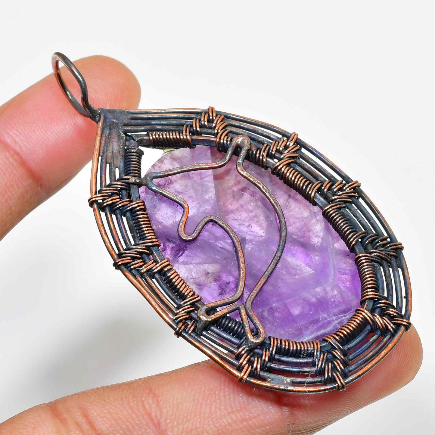 Ezra’s Veil – Amethyst & Oxidized Copper Pendant