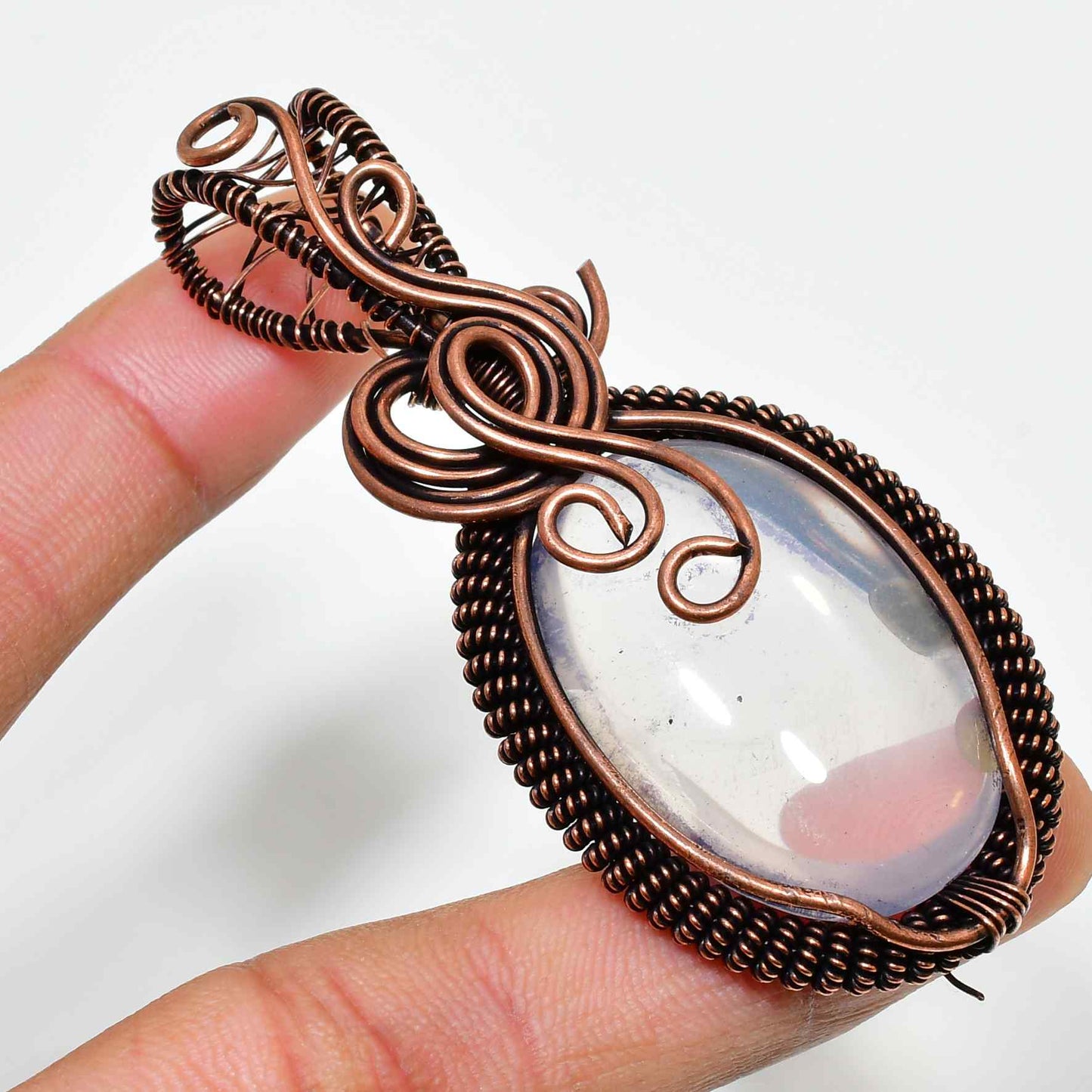 Ezra’s Veil – Oxidized Copper Moonstone Pendant