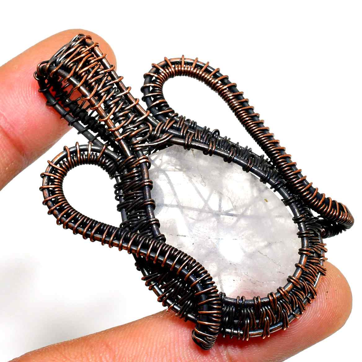 Celeste’s Clarity – Copper-Wrapped Quartz Pendant