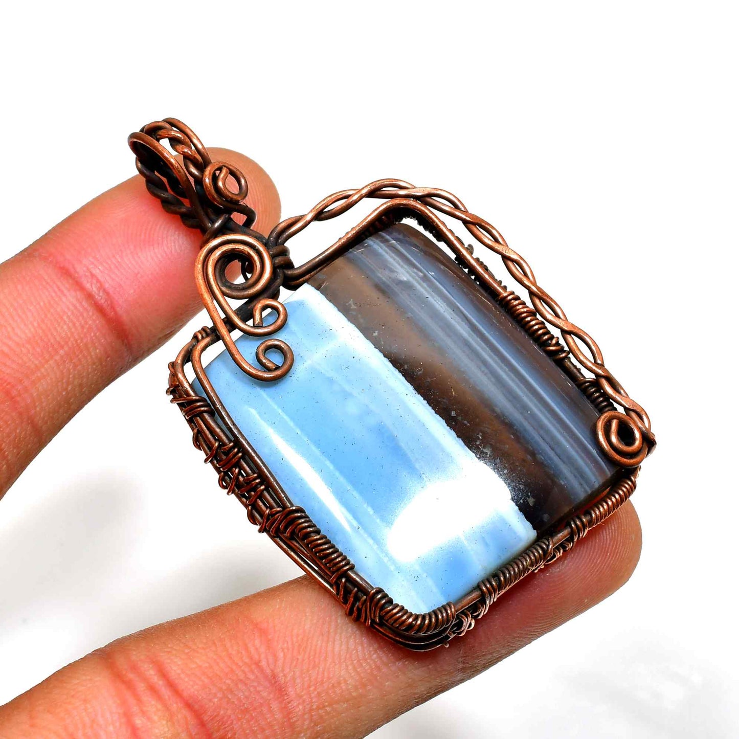 Harmony’s Flow – Blue Lace Agate Copper Pendant