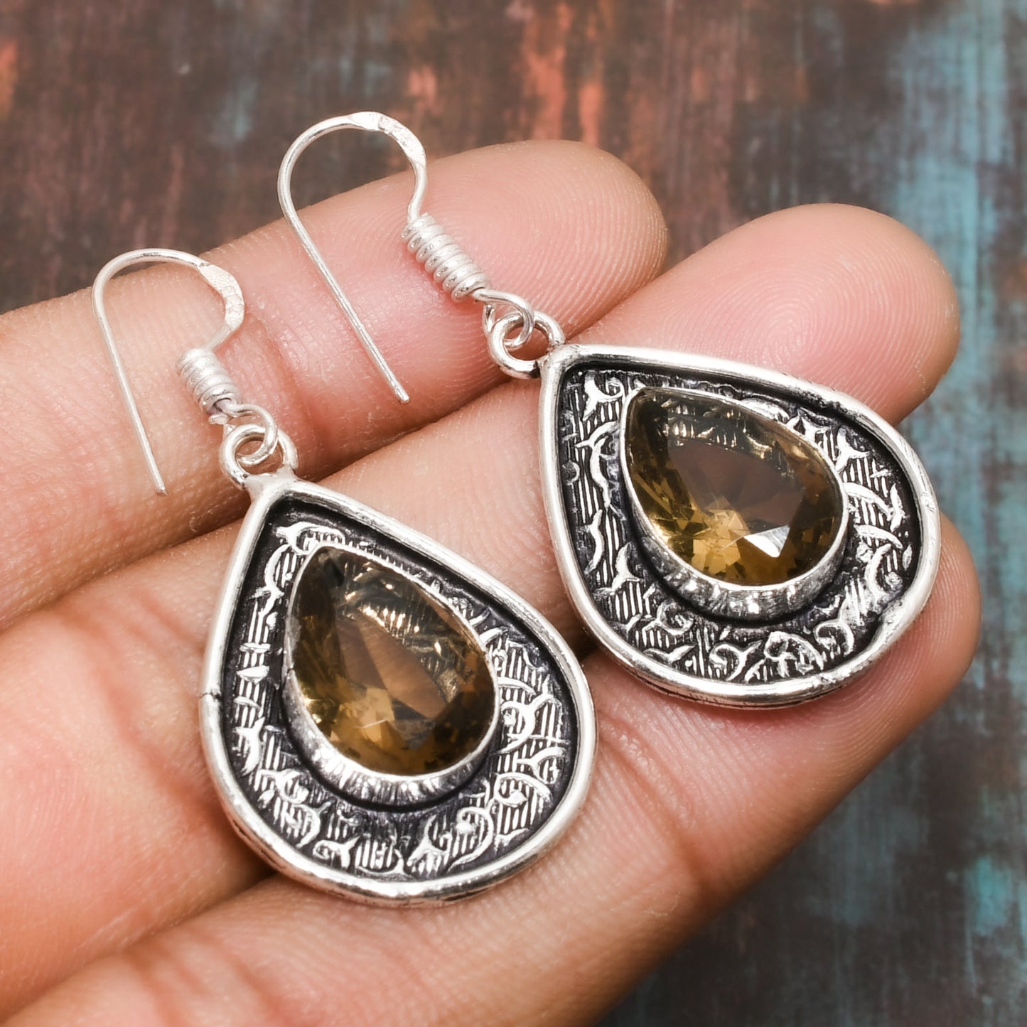 Terra’s Embrace – Smoky Quartz Teardrop Earrings