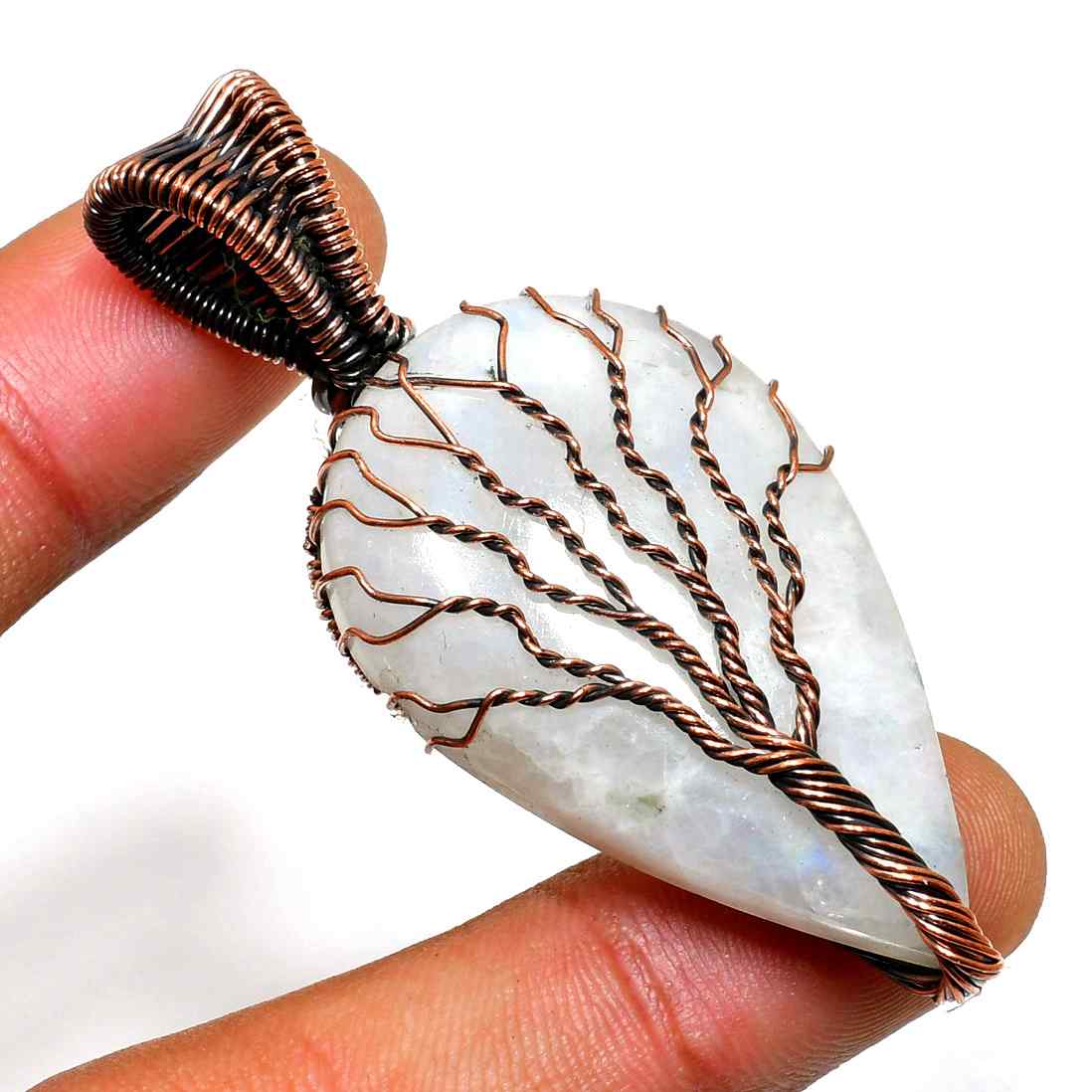 Moonlit Grove – Copper-Wrapped Moonstone Pendant