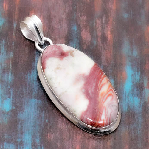 Ruby’s Whisper – Red & White Marble Sterling Silver Pendant