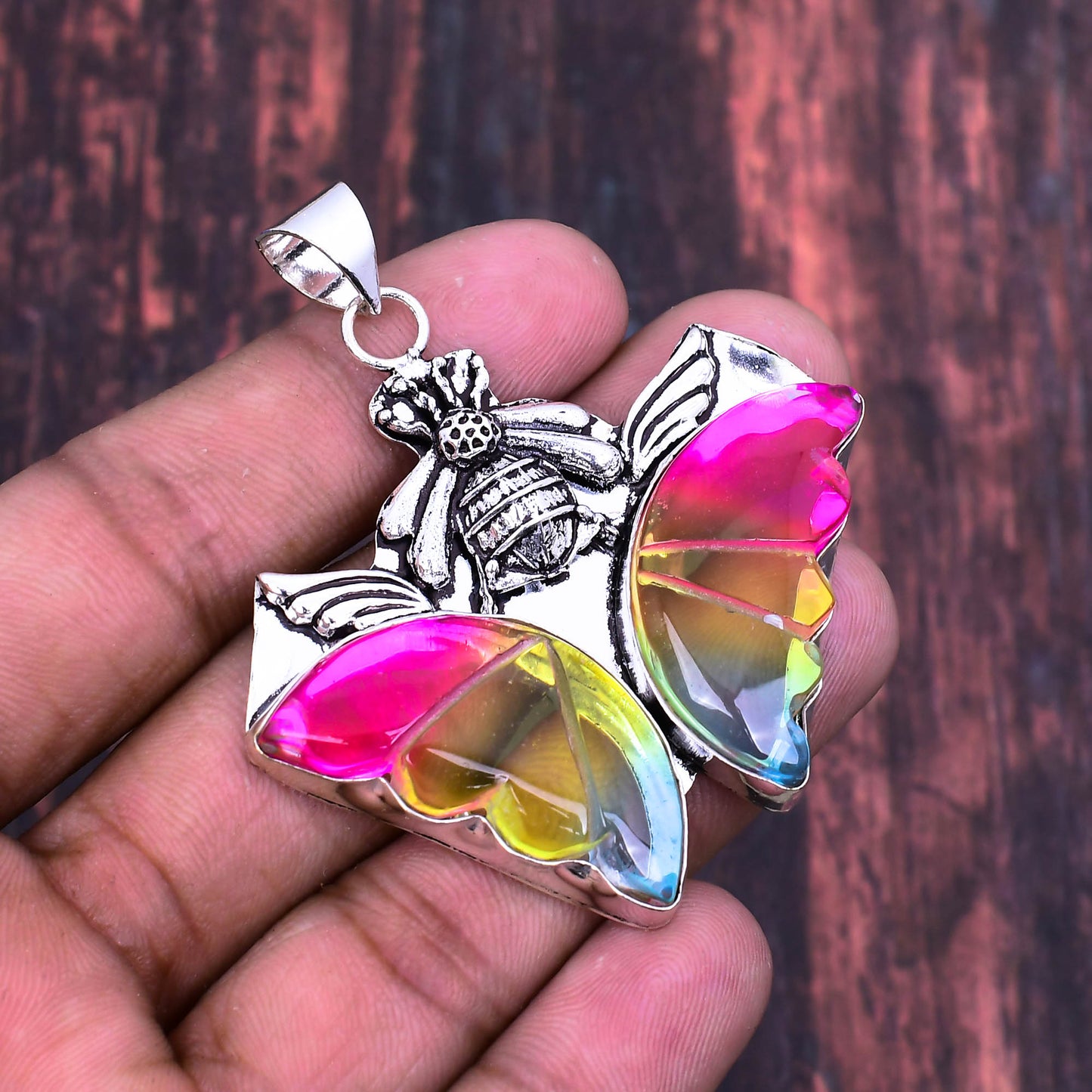 Butterfly Blossom – Rainbow Quartz Silver Necklace