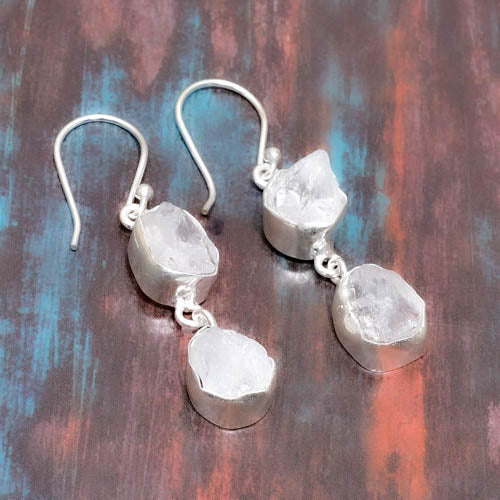 Earthsong – Raw Quartz Sterling Silver Earrings