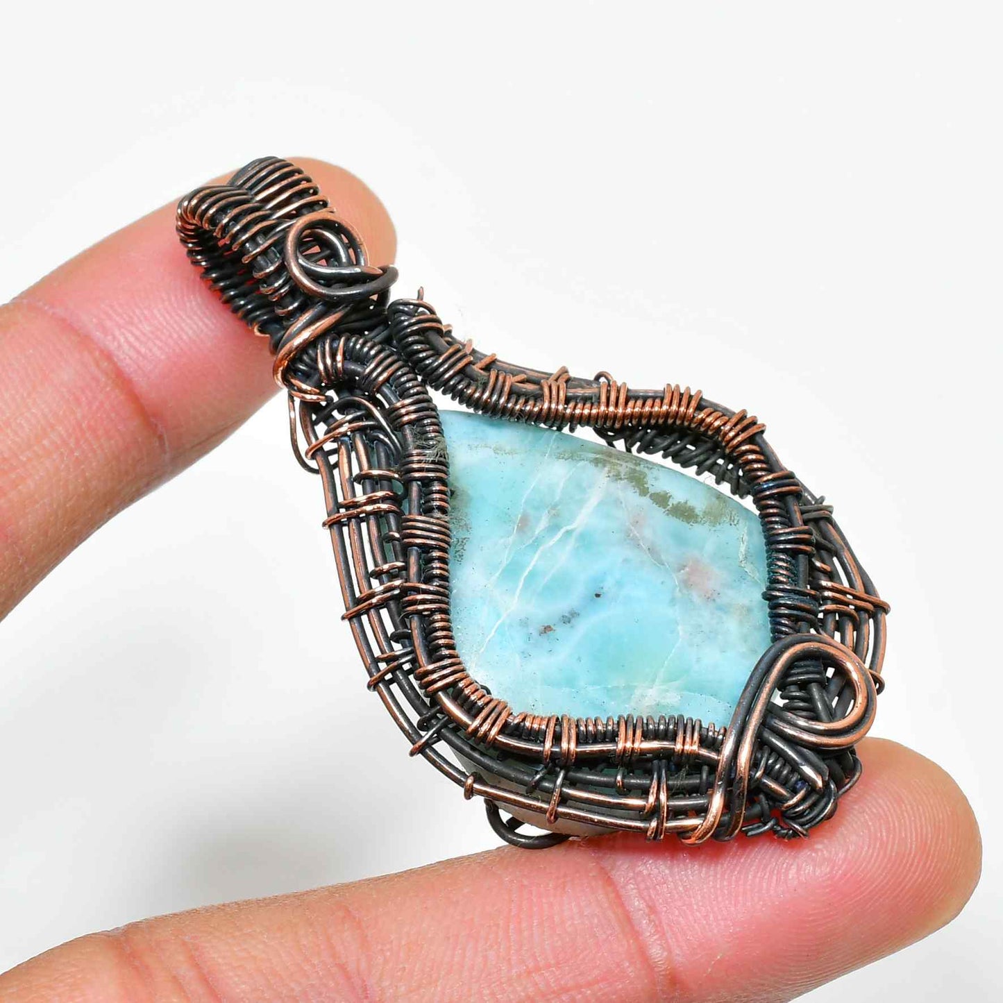 Ocean’s Whisper – Larimar Copper Pendant