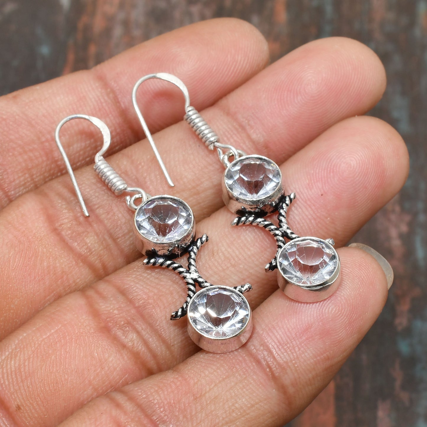 Clarity Cascade – Sterling Silver Crystal Dangle Earrings