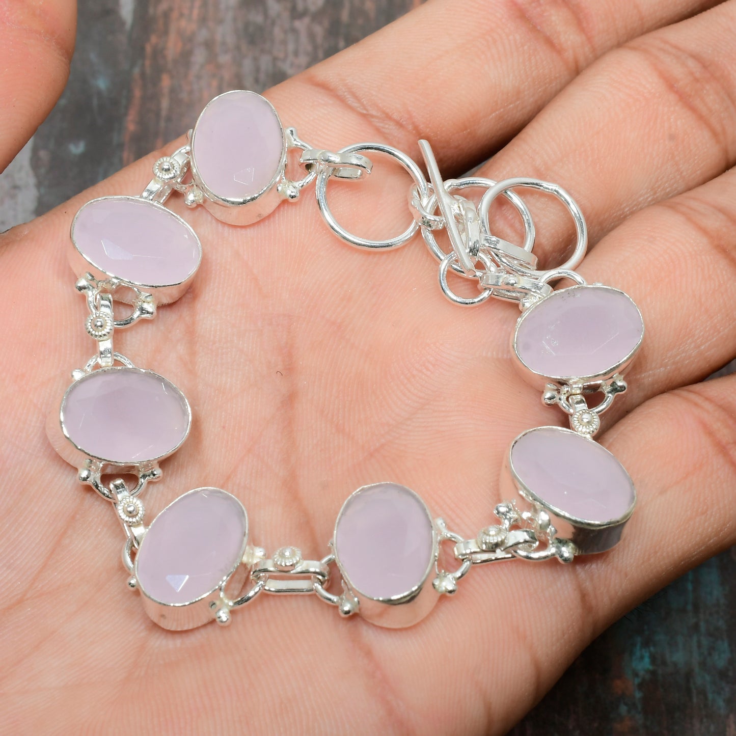 Amara’s Heart – Rose Quartz & Sterling Silver Bracelet