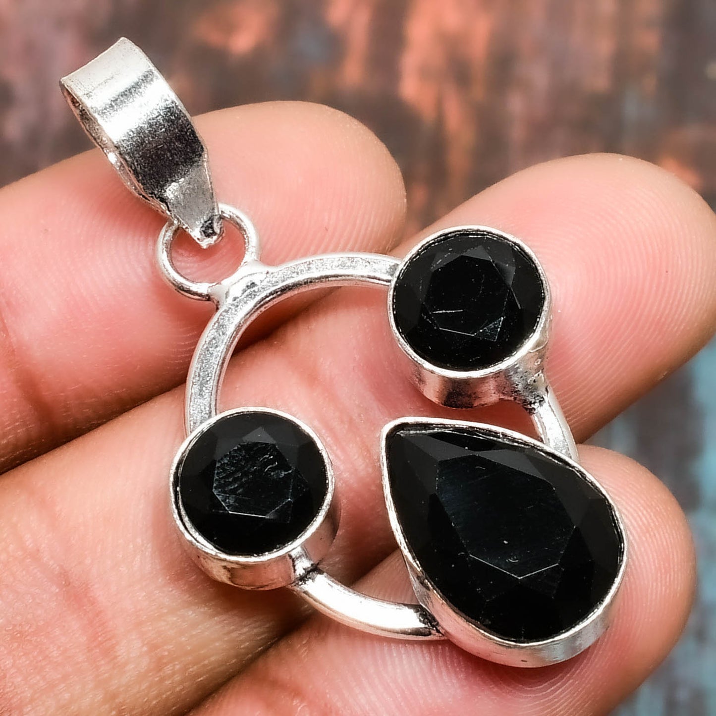 Midnight Triad – Black Onyx Sterling Pendant