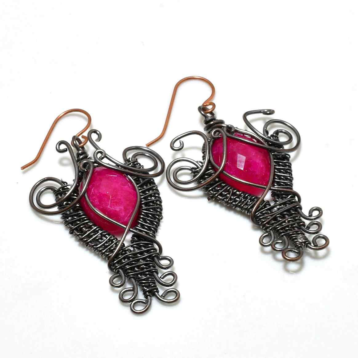 Phoenix Ember – Ruby & Oxidized Copper Earrings