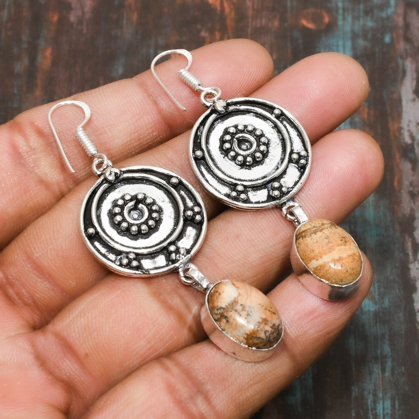 Rooted Radiance – Artisan Silver & Natural Stone Earrings
