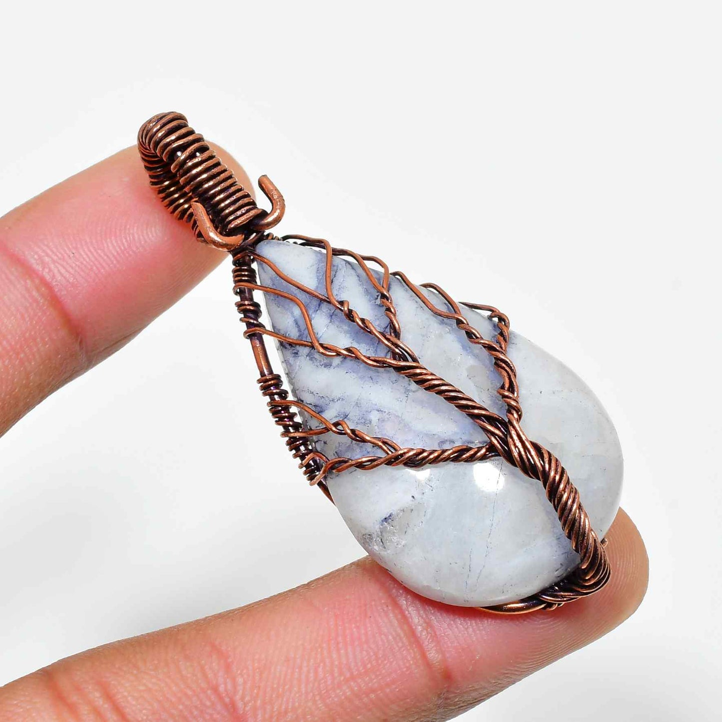 Celestial Veil – Copper Moonstone Pendant
