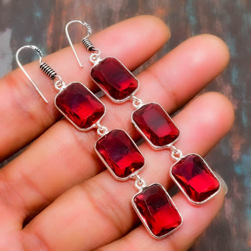 Ruby Radiance – Silver Drop Earrings