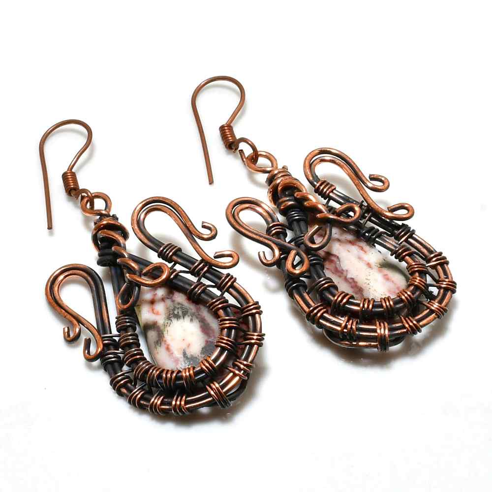 Ember’s Embrace – Copper-Wrapped Gemstone Earrings
