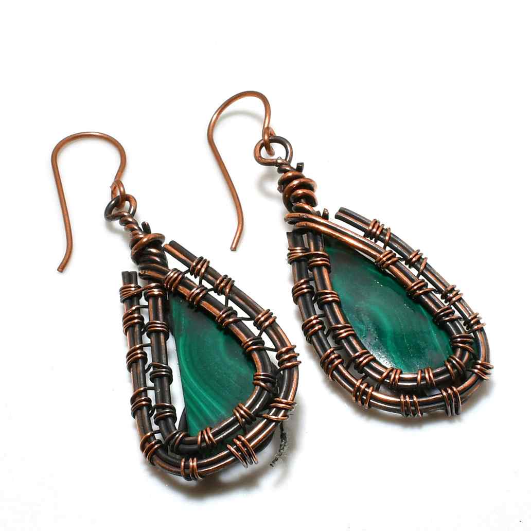Verdant Embrace – Malachite Copper Teardrop Earrings