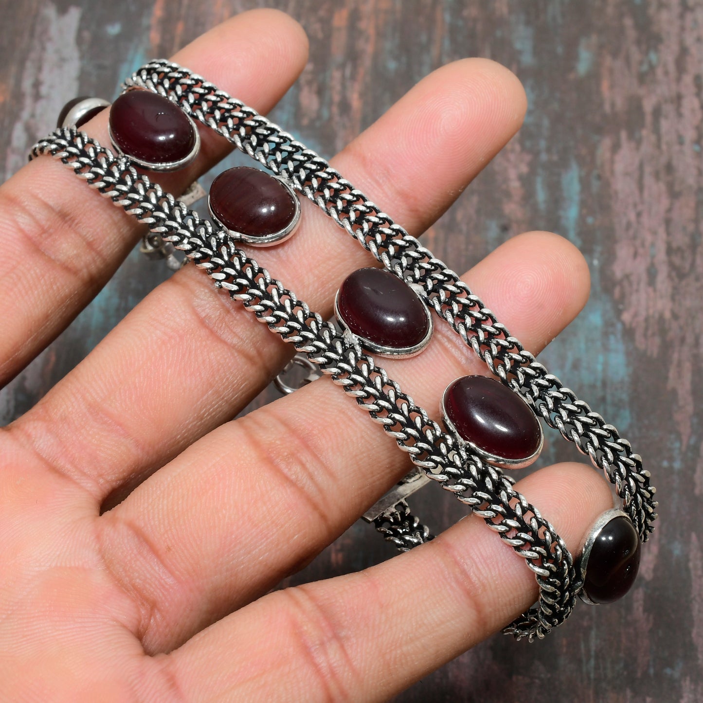 Ember’s Embrace – Garnet & Sterling Silver Bracelet