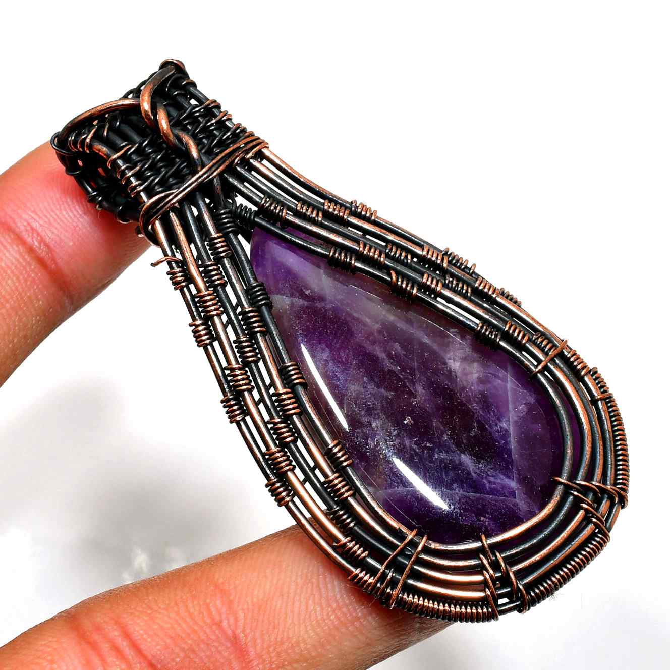 Ezra’s Veil – Amethyst Copper Wire Pendant