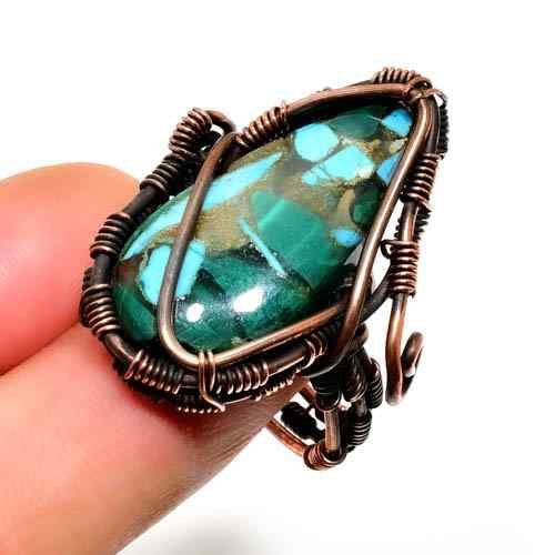 Turquoise Whisper – Oxidized Copper Wire Ring
