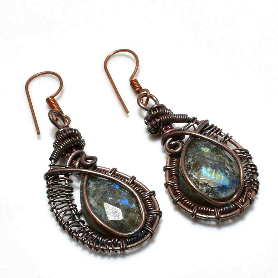Aurora’s Embrace – Labradorite Copper Earrings