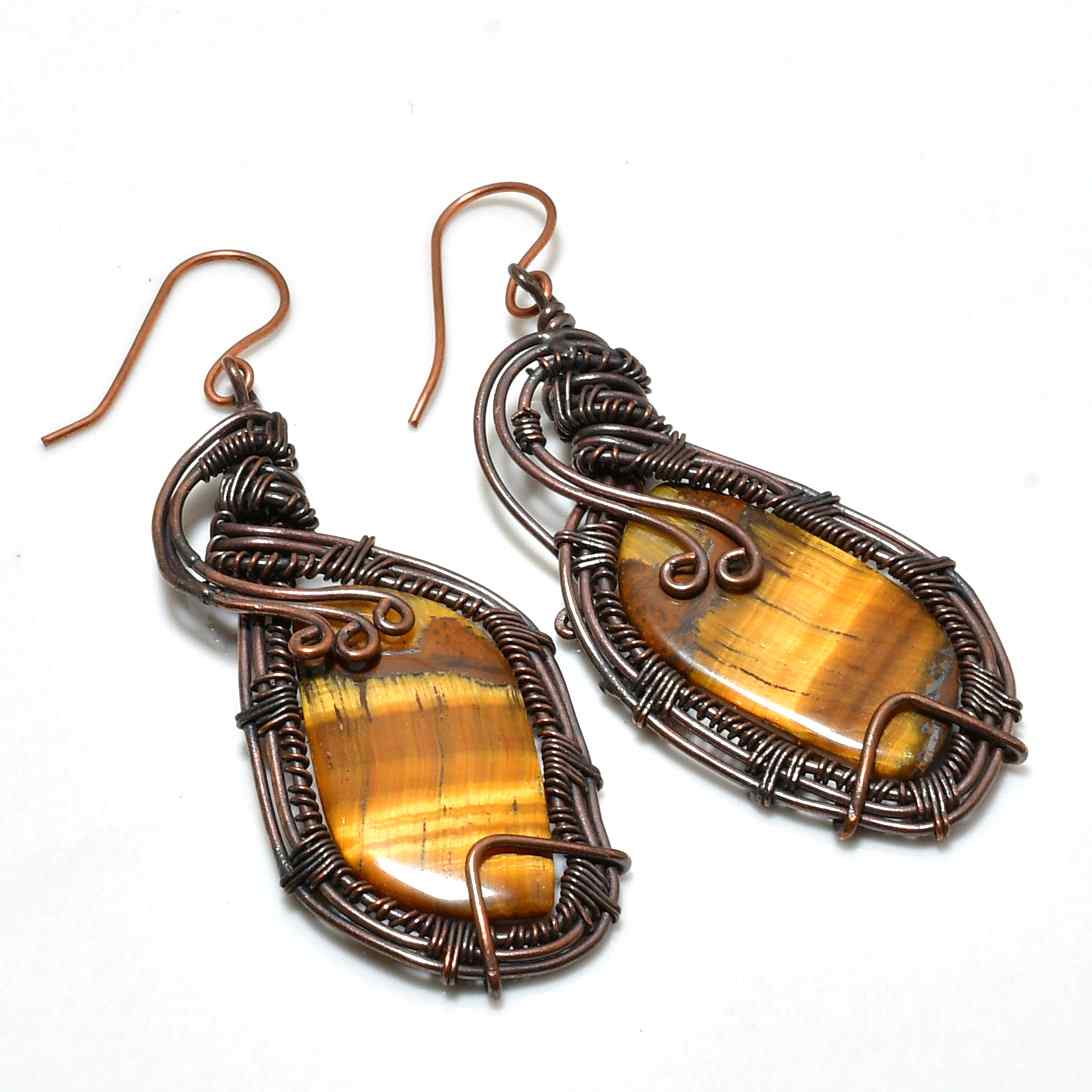 Lionheart’s Embrace – Tiger’s Eye Copper Earrings