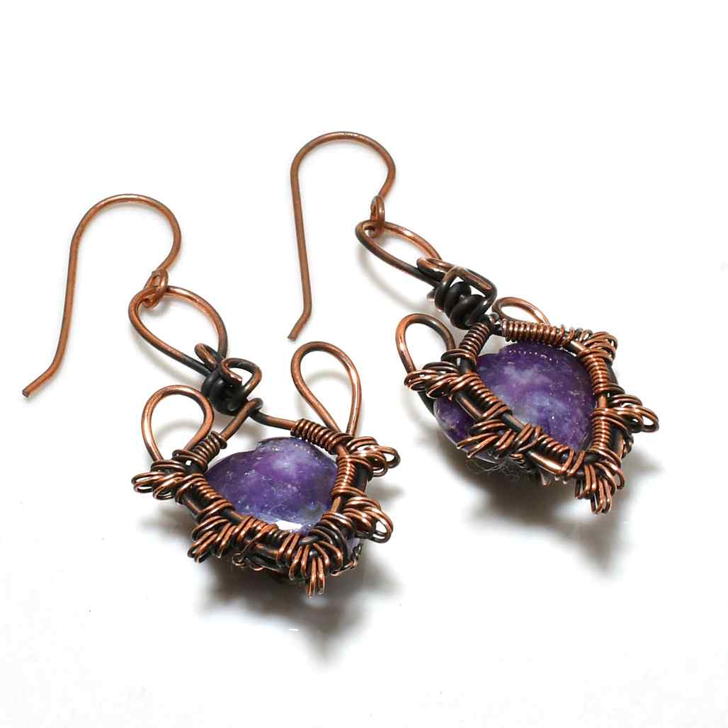 Selene’s Whisper – Amethyst Copper Earrings