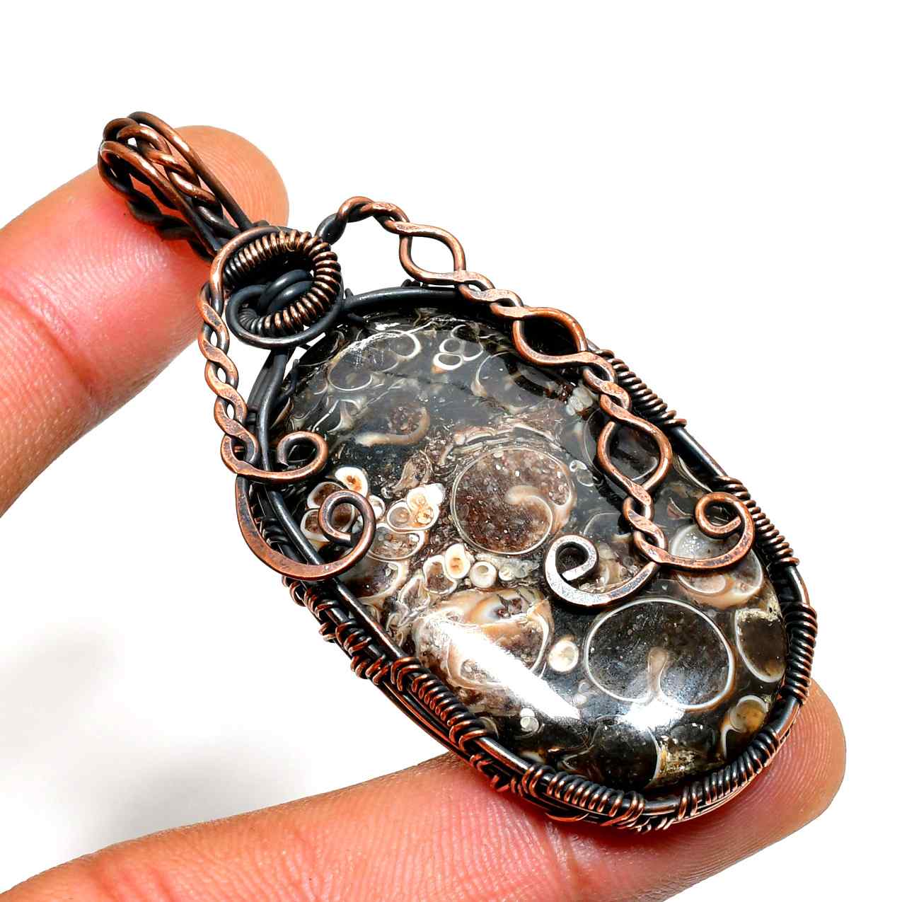 Gaia’s Embrace – Fossil Copper Wire Pendant