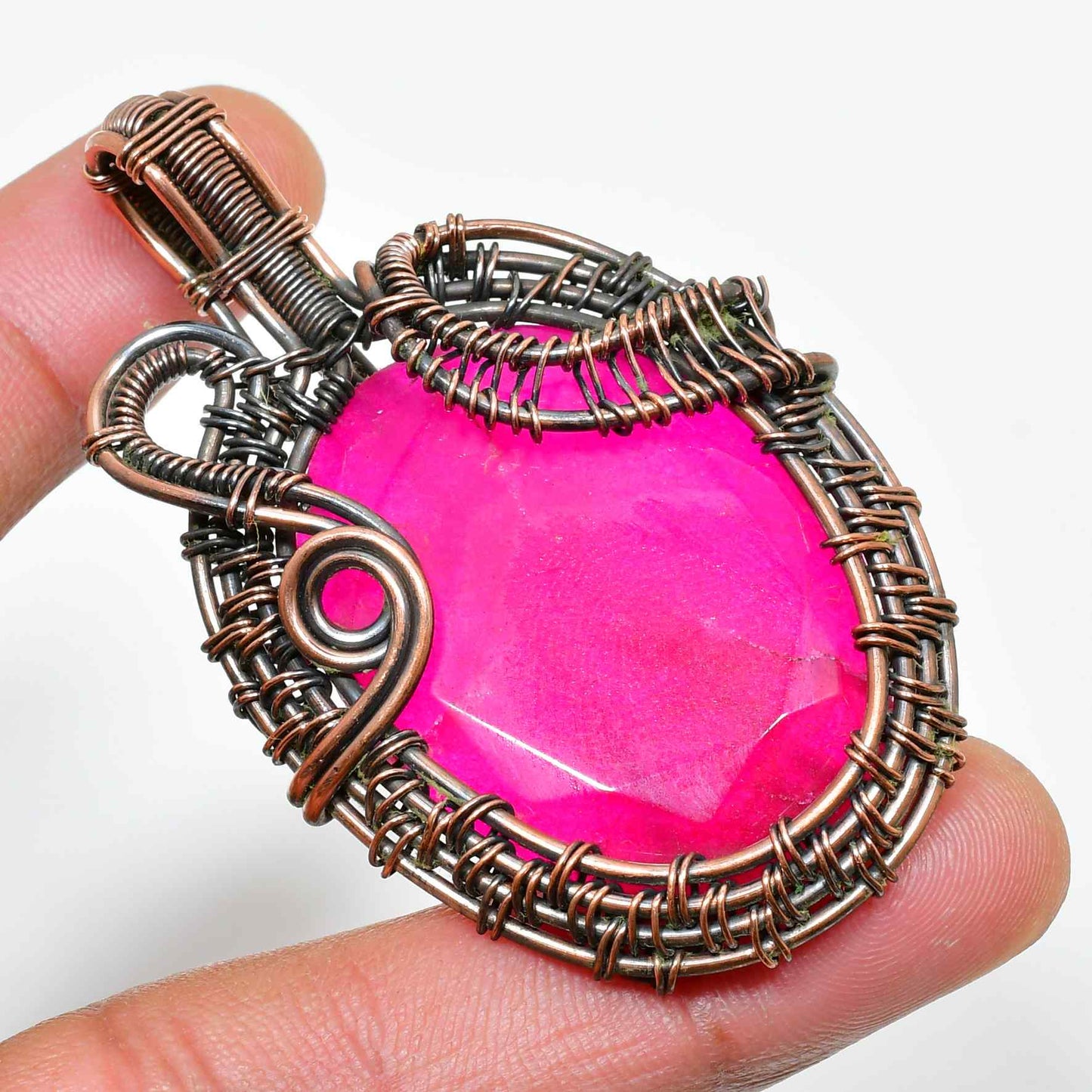 Harmony’s Heart – Pink Agate Copper Pendant