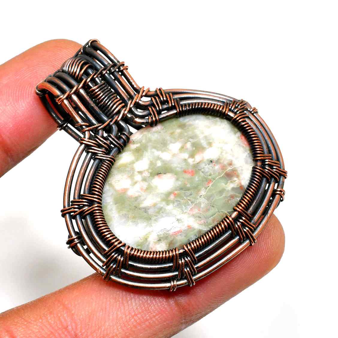 Petrichor’s Embrace – Copper-Wrapped Natural Stone Pendant