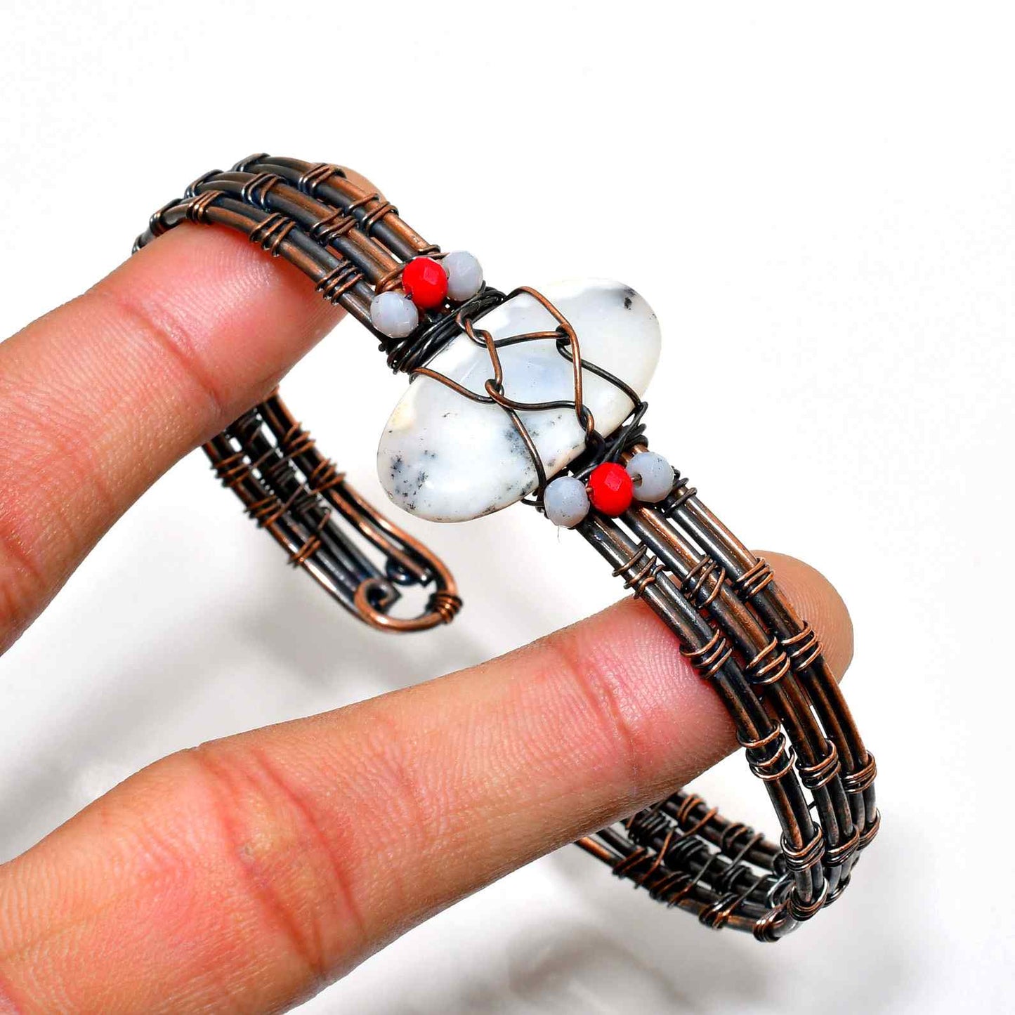 Serenity Aura – White Stone & Copper Wrap Bracelet