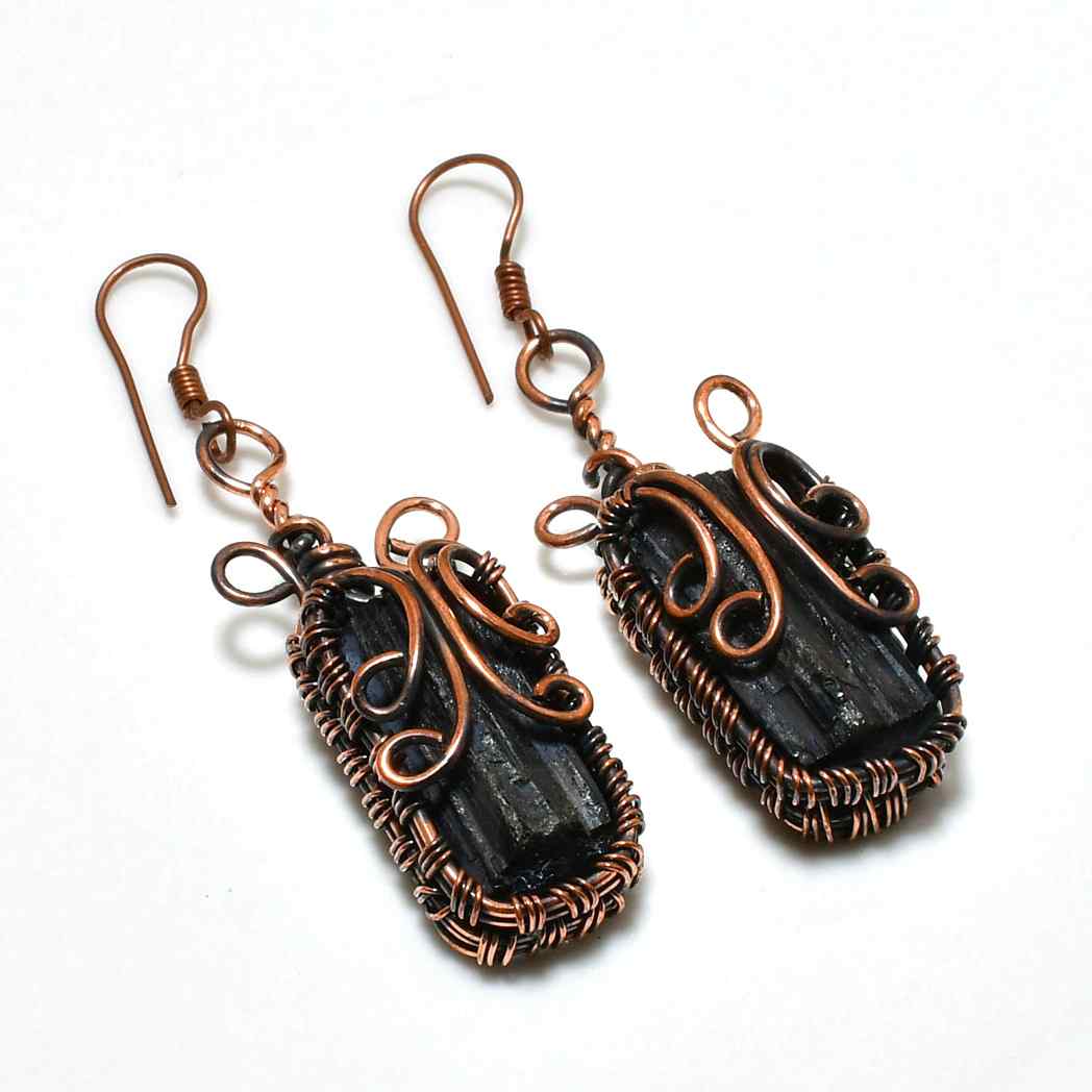 Grounded Grace – Black Tourmaline Copper Earrings
