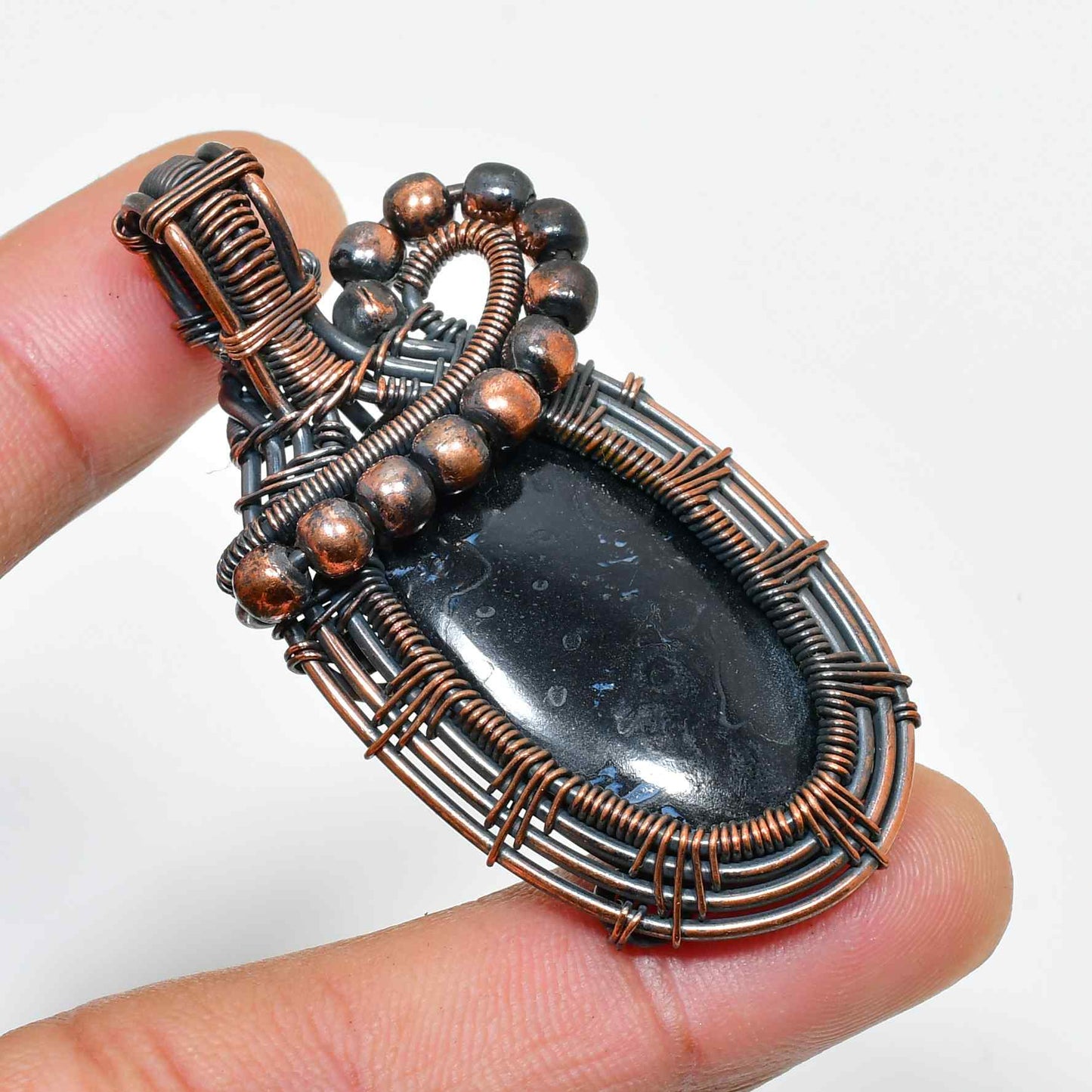 Vesper Veil – Black Stone Copper Pendant