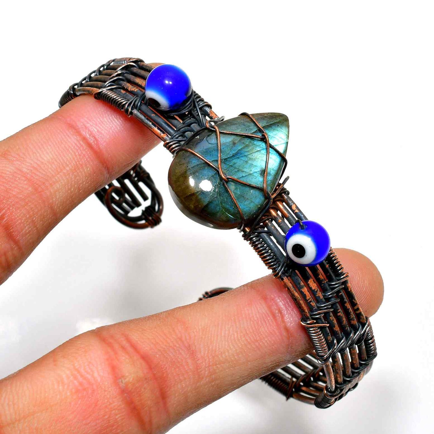 Orion’s Shield – Labradorite & Copper Evil Eye Bracelet