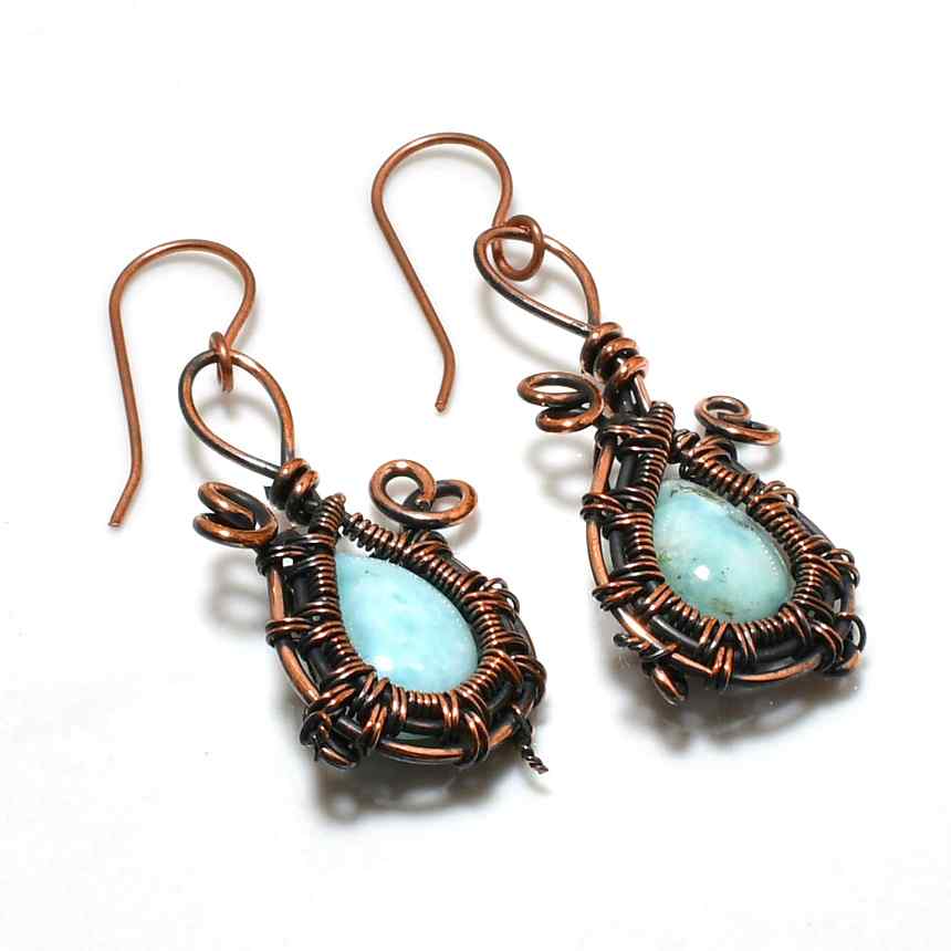 Ocean’s Whisper – Larimar Copper Earrings