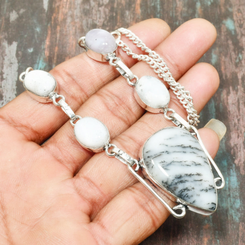 Serenity Shield – White Agate Silver Necklace