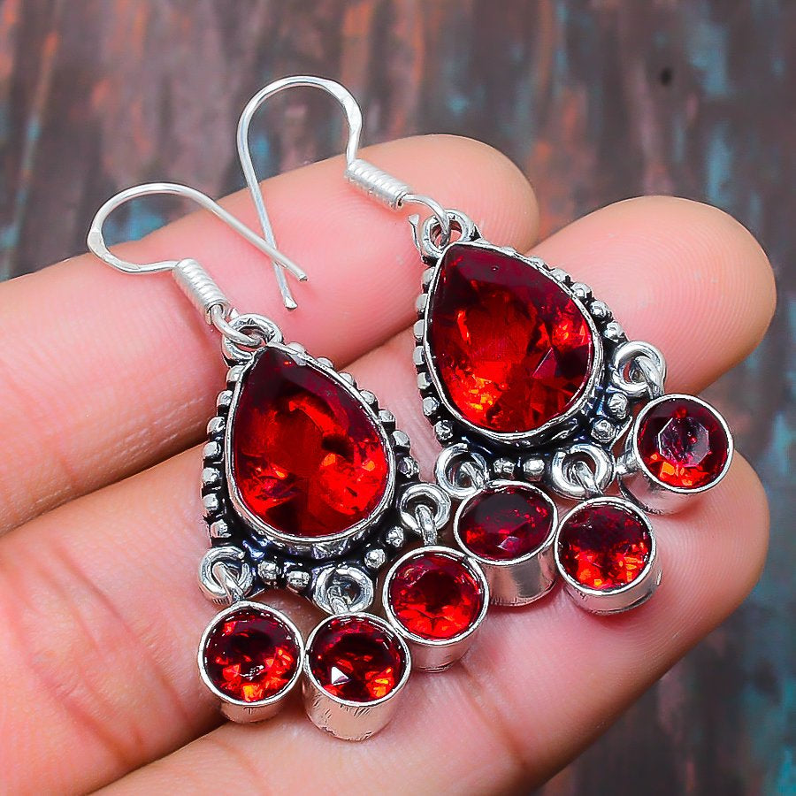 Scarlet Embrace – Handcrafted Garnet & Silver Earrings