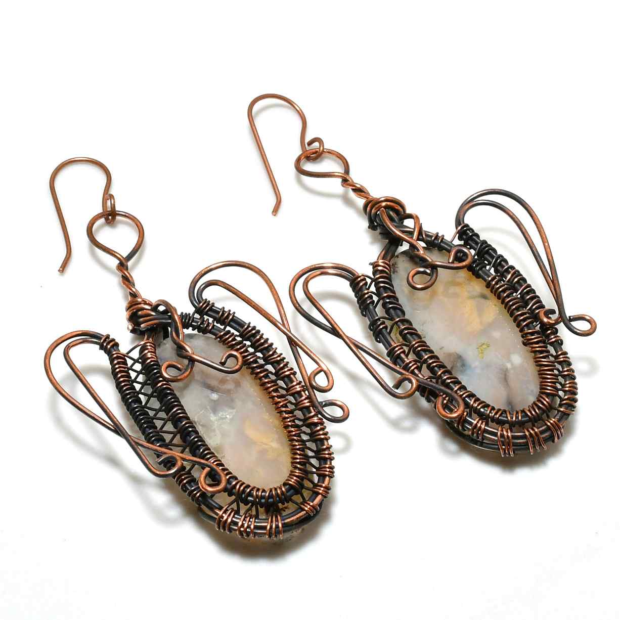 Luna’s Embrace – Moonstone Copper Earrings