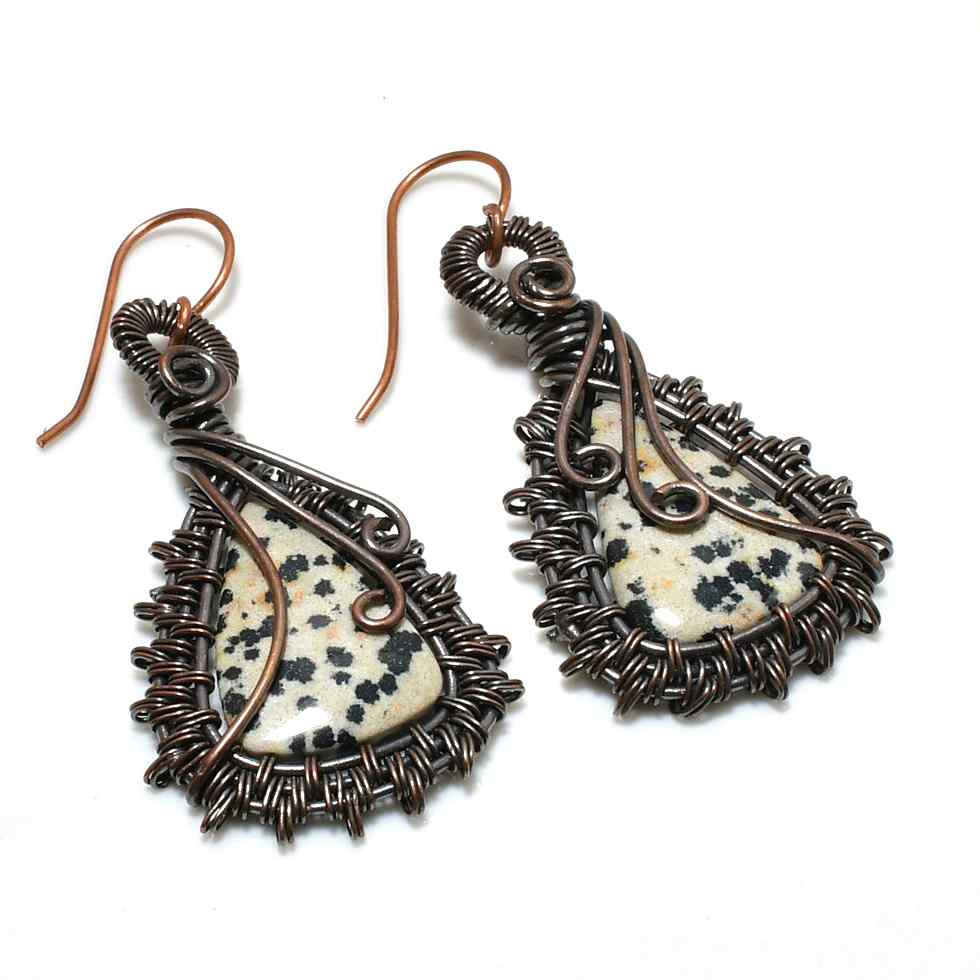 Spotted Whimsy – Copper-Wrapped Dalmatian Jasper Earrings