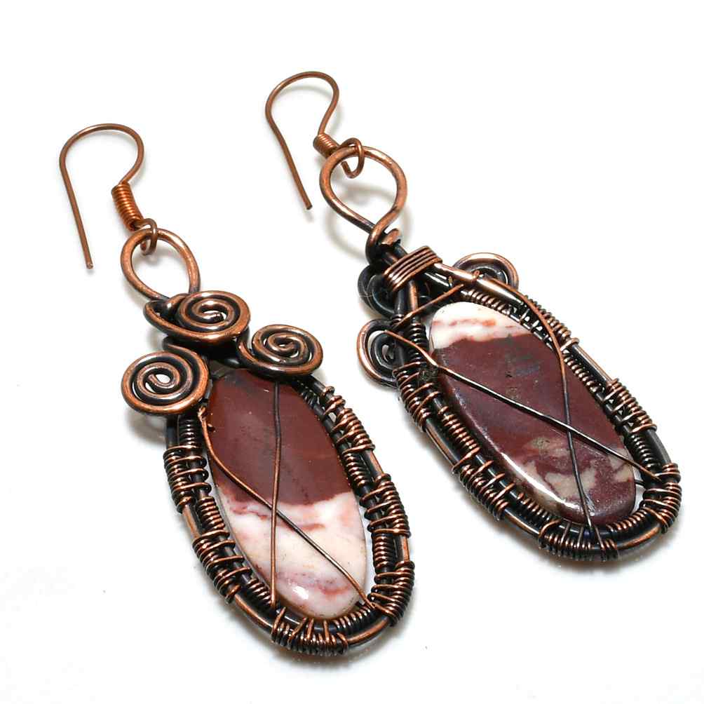 Verdant Embrace – Copper-Wrapped Natural Stone Earrings
