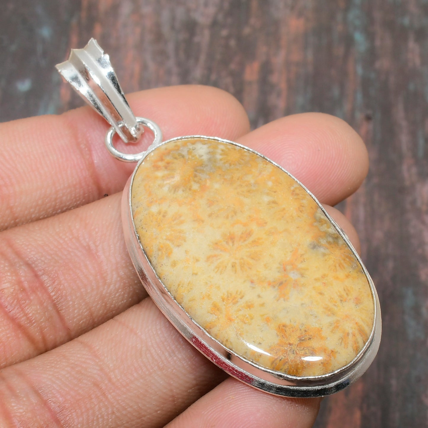 Golden Meadow – Yellow Flower Rock Sterling Silver Pendant