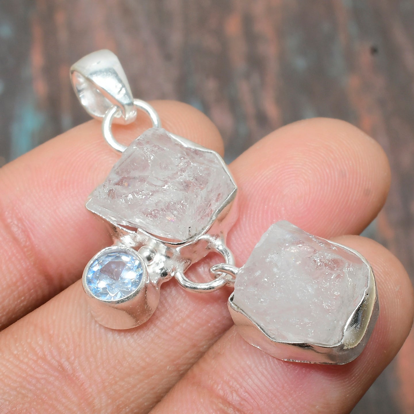 Aurora’s Balance – Clear Quartz & Blue Topaz Pendant