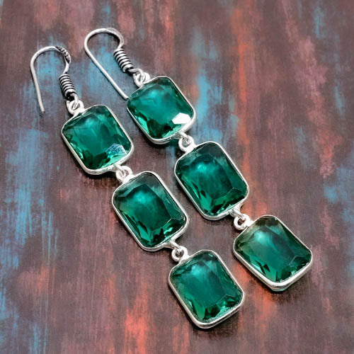 Aurora’s Heart – Emerald Sterling Drop Earrings