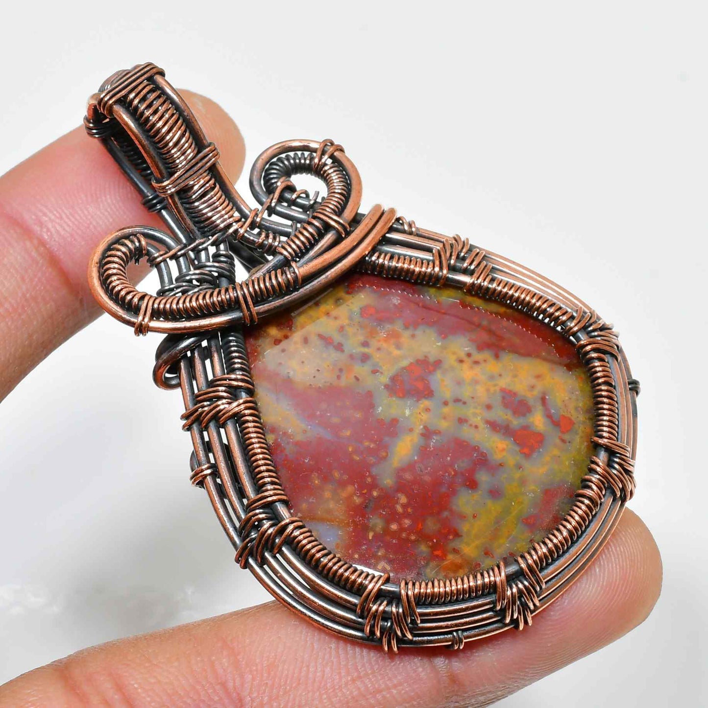 Earthstone Embrace – Copper-Wrapped Jasper Pendant