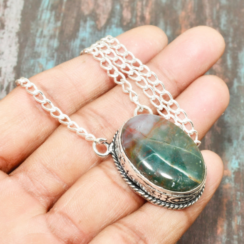 Gaia’s Pulse – Sterling Silver Bloodstone Pendant