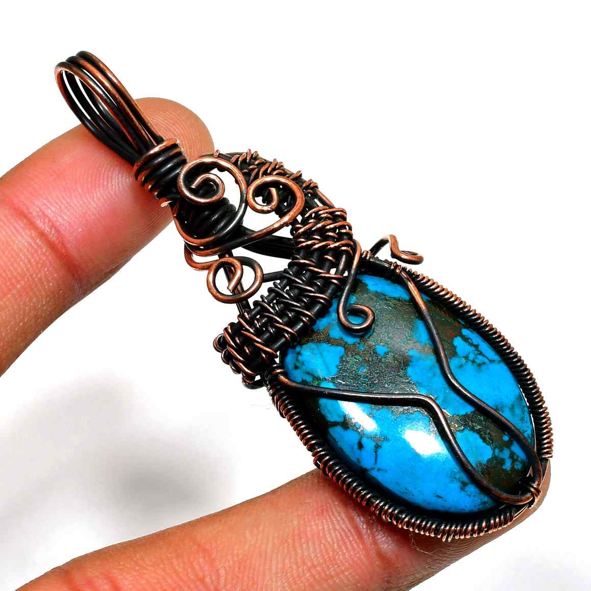 Turquoise Harmony – Oxidized Copper Wire Pendant