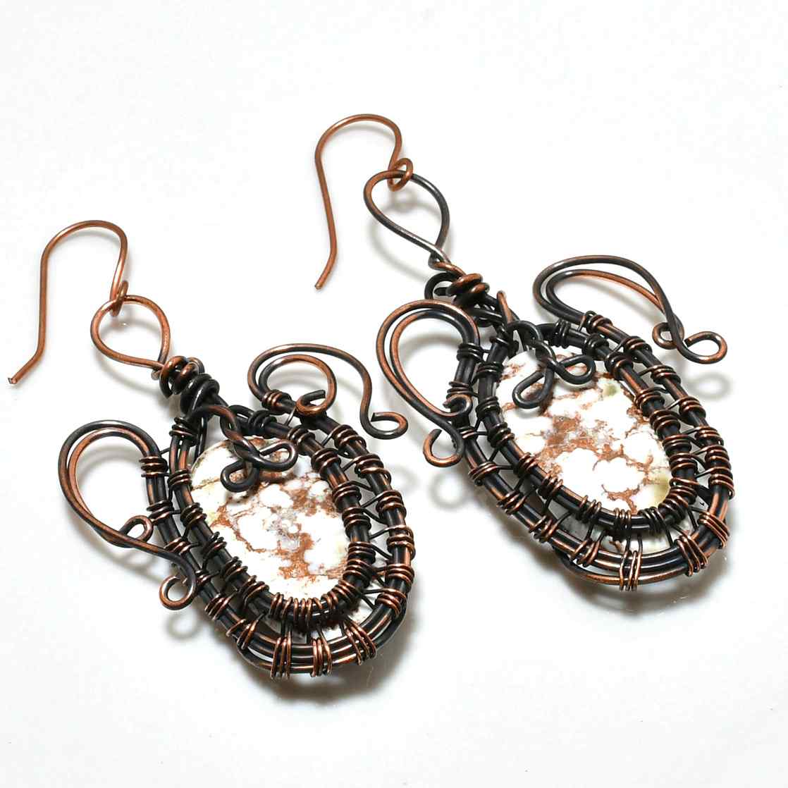 Gaia’s Whisper – Oxidized Copper Stone Earrings