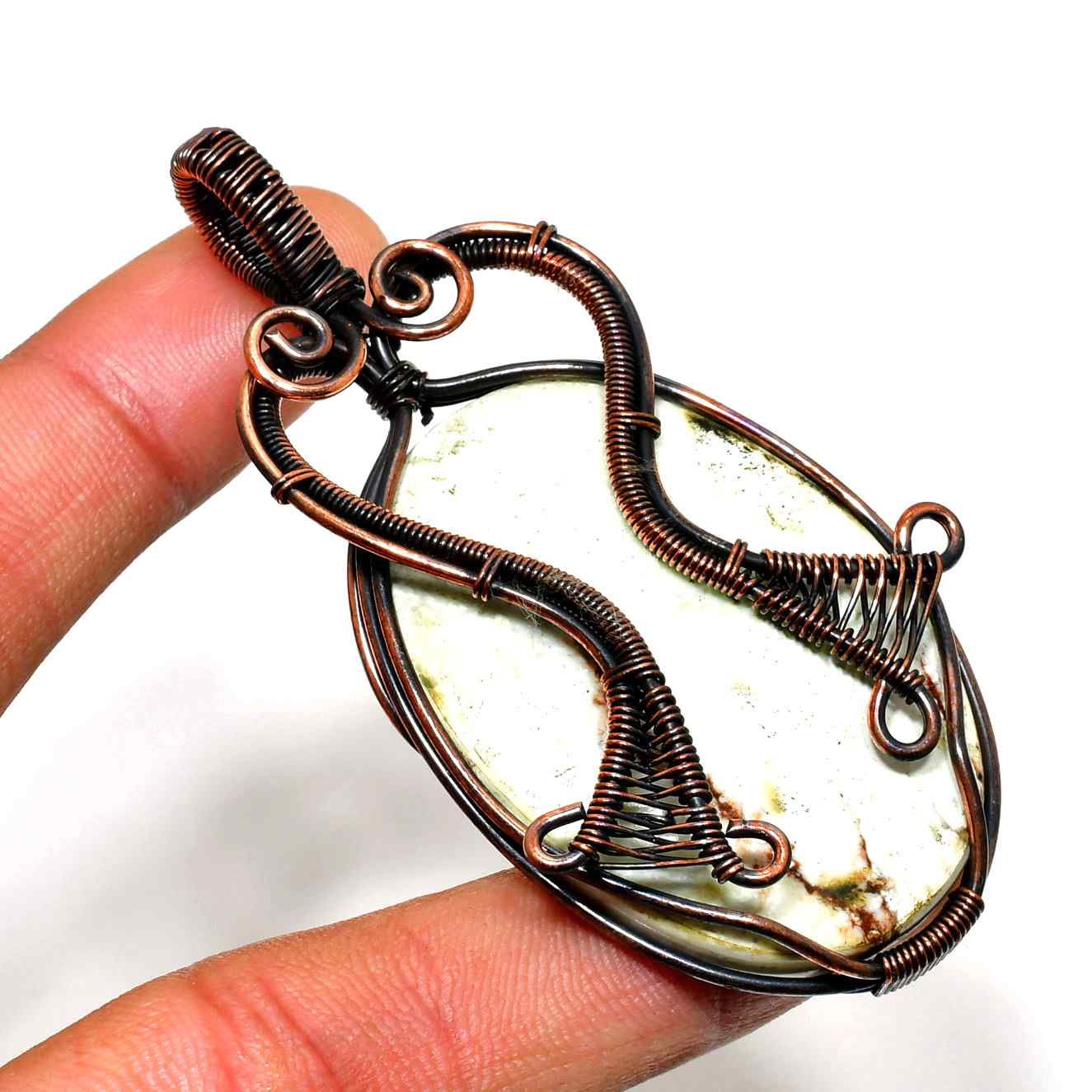 Ezra’s Veil – Natural Stone & Oxidized Copper Pendant