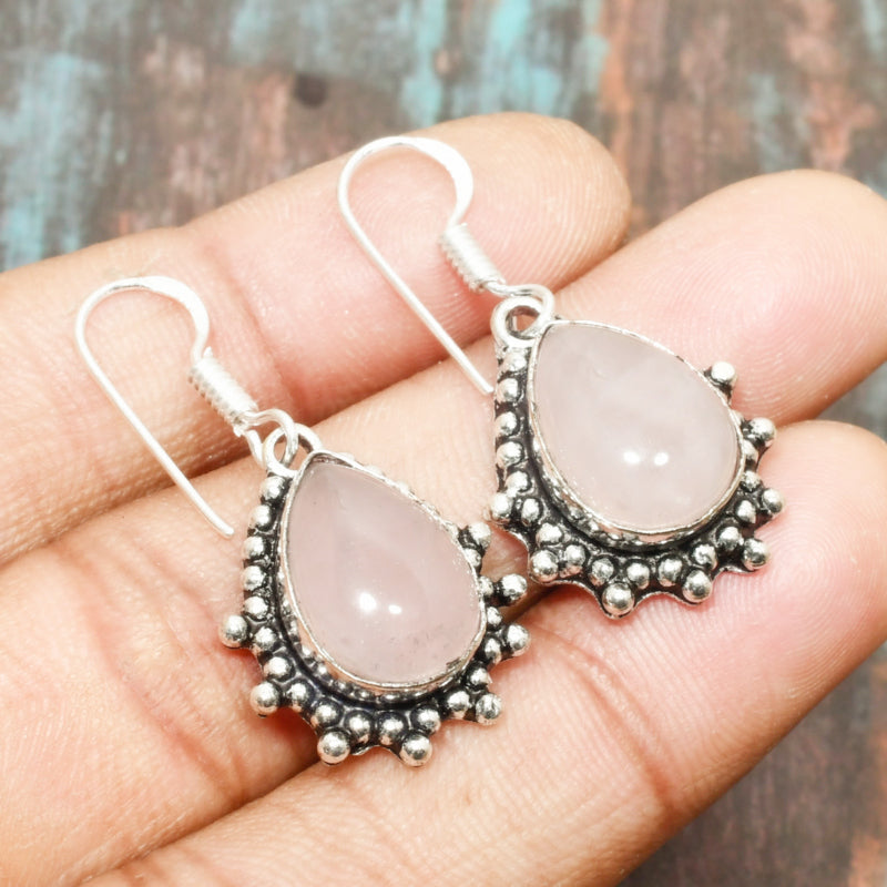 Aurelia’s Embrace – Rose Quartz & Sterling Silver Earrings