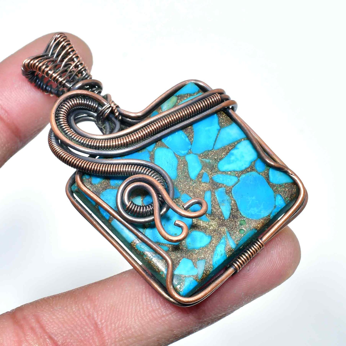 Tranquil Turquoise – Handwrapped Copper Pendant