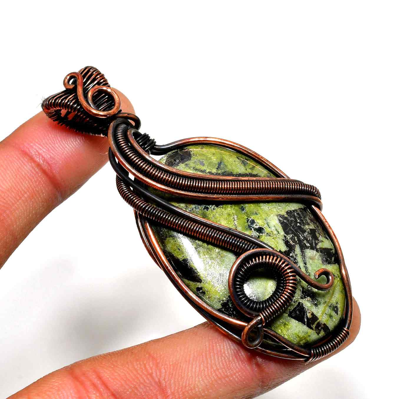 Gaia’s Whisper – Green Gemstone Copper Pendant