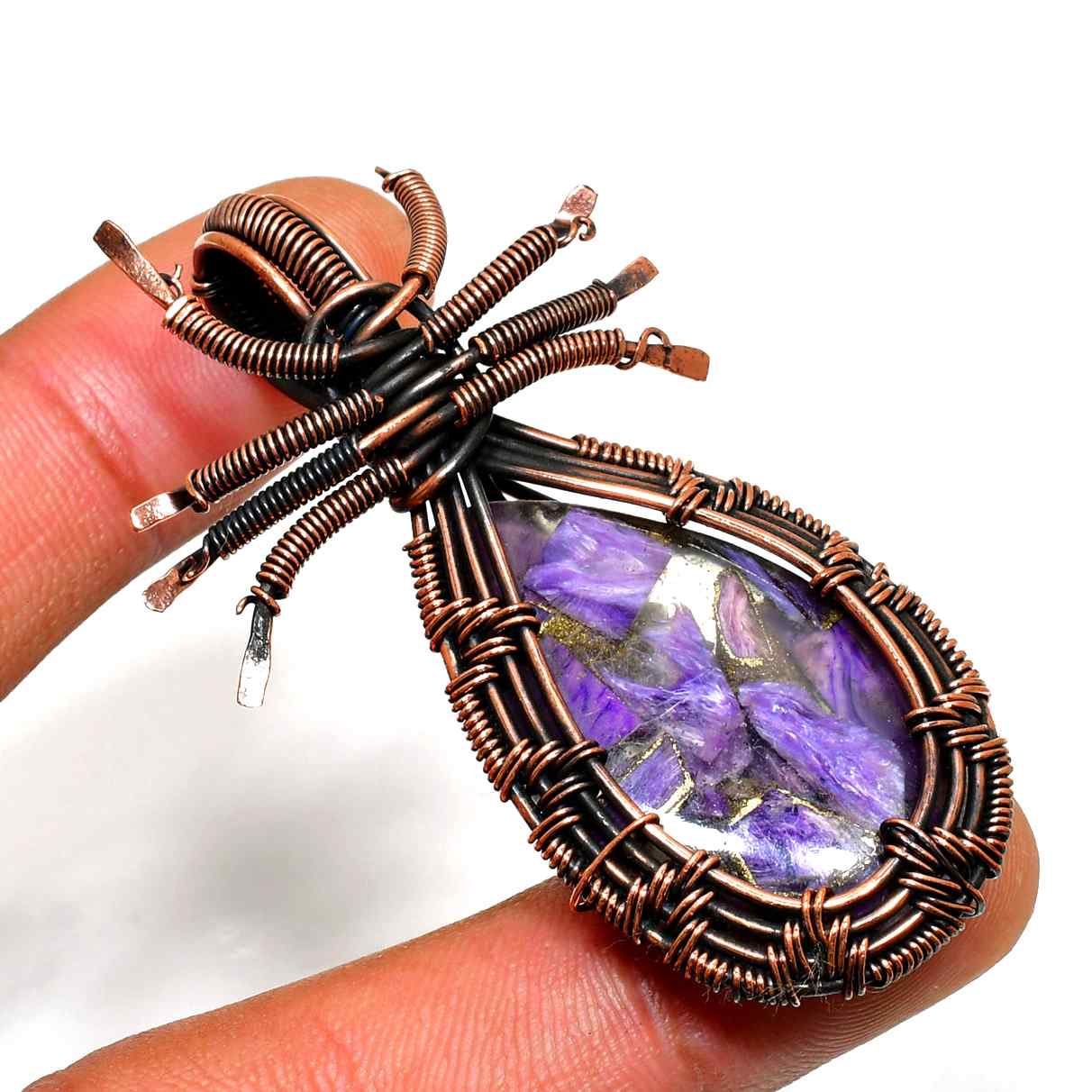 Amethyst Guardian – Oxidized Copper Pendant